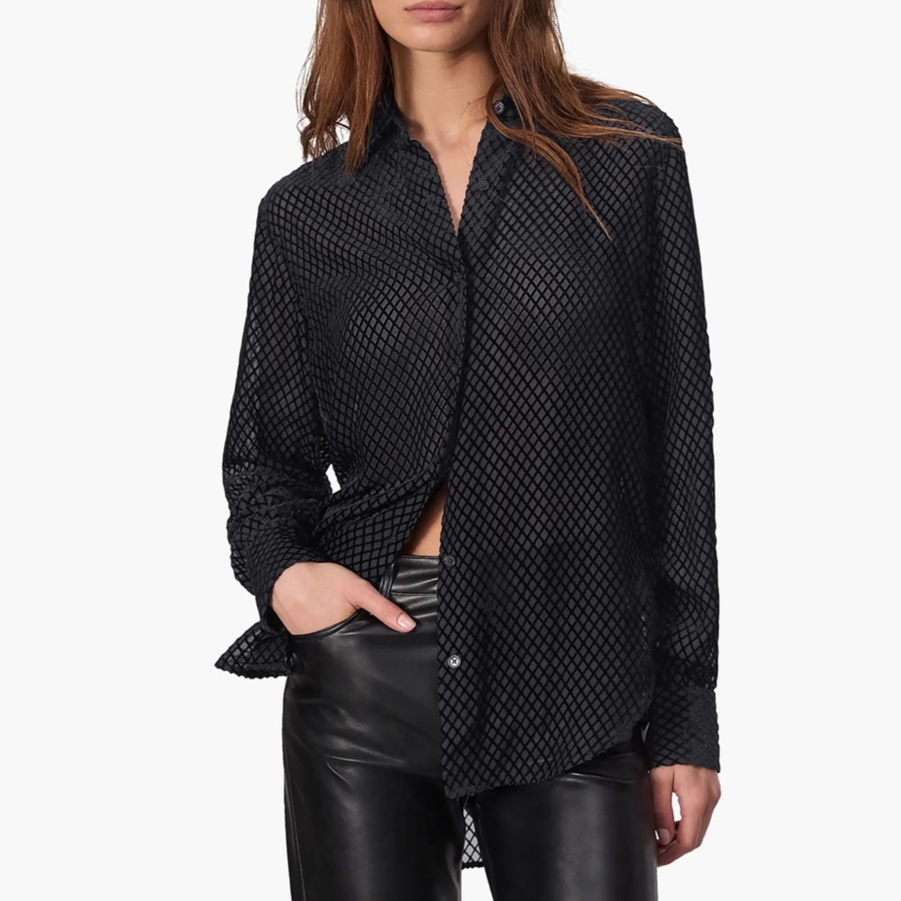 Rag & Bone Lila Burnout Velvet Long-Sleeve Shirt